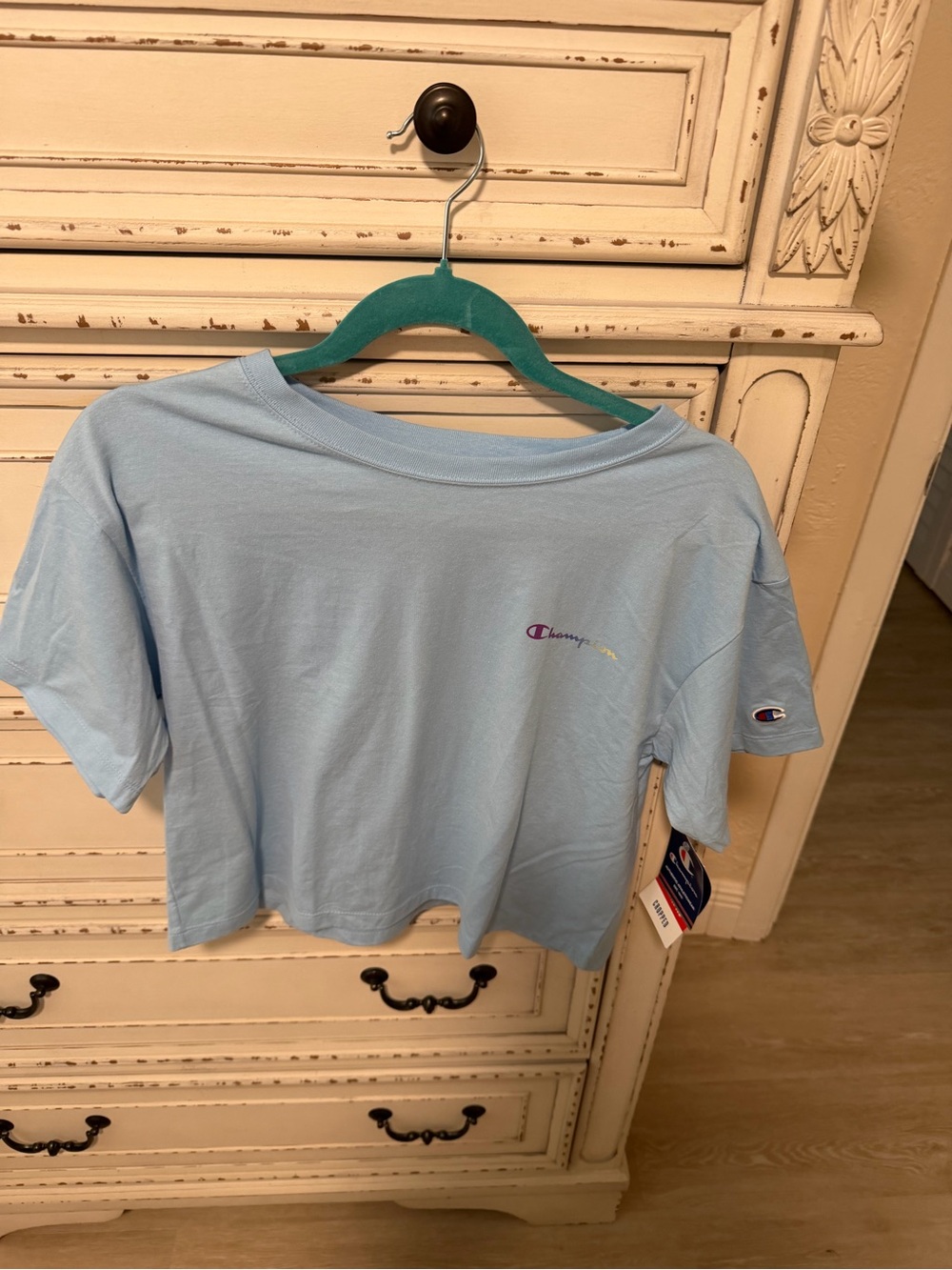 Champion Light Blue Women's Cropped Logo Tee